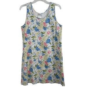 Cotn Womens Floral Pima Cotton Sleeveless Nightgown Blue Pink Size M Cottagecore